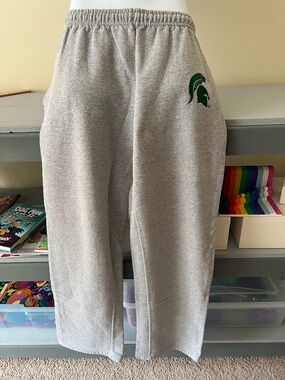 Gildan Gray Michigan State MSU Spartans Straight Leg Sweatpants wSpartan Logo